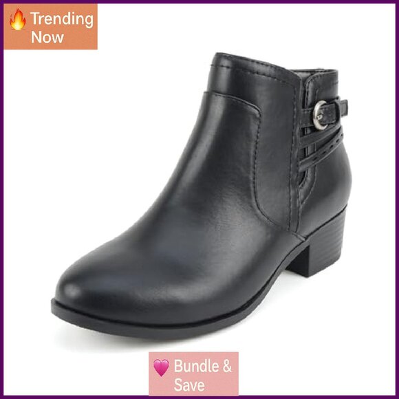 Round Toe Ankle Booties with Back Straps & Side Zipper - Low Stack Heel - Picture 3 of 7